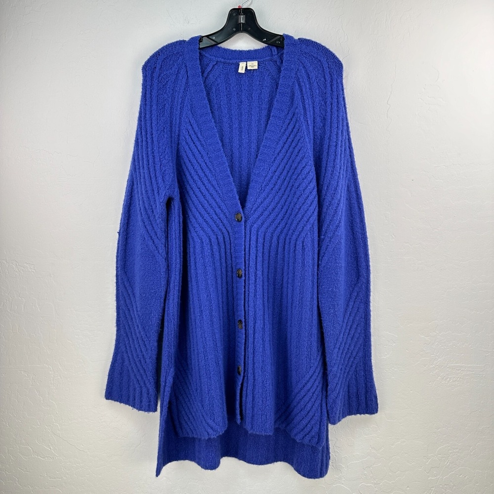 Antropologie Moth Sweater‎ Womens Medium Blue Cardigan Lagenlook Stretch Cozy